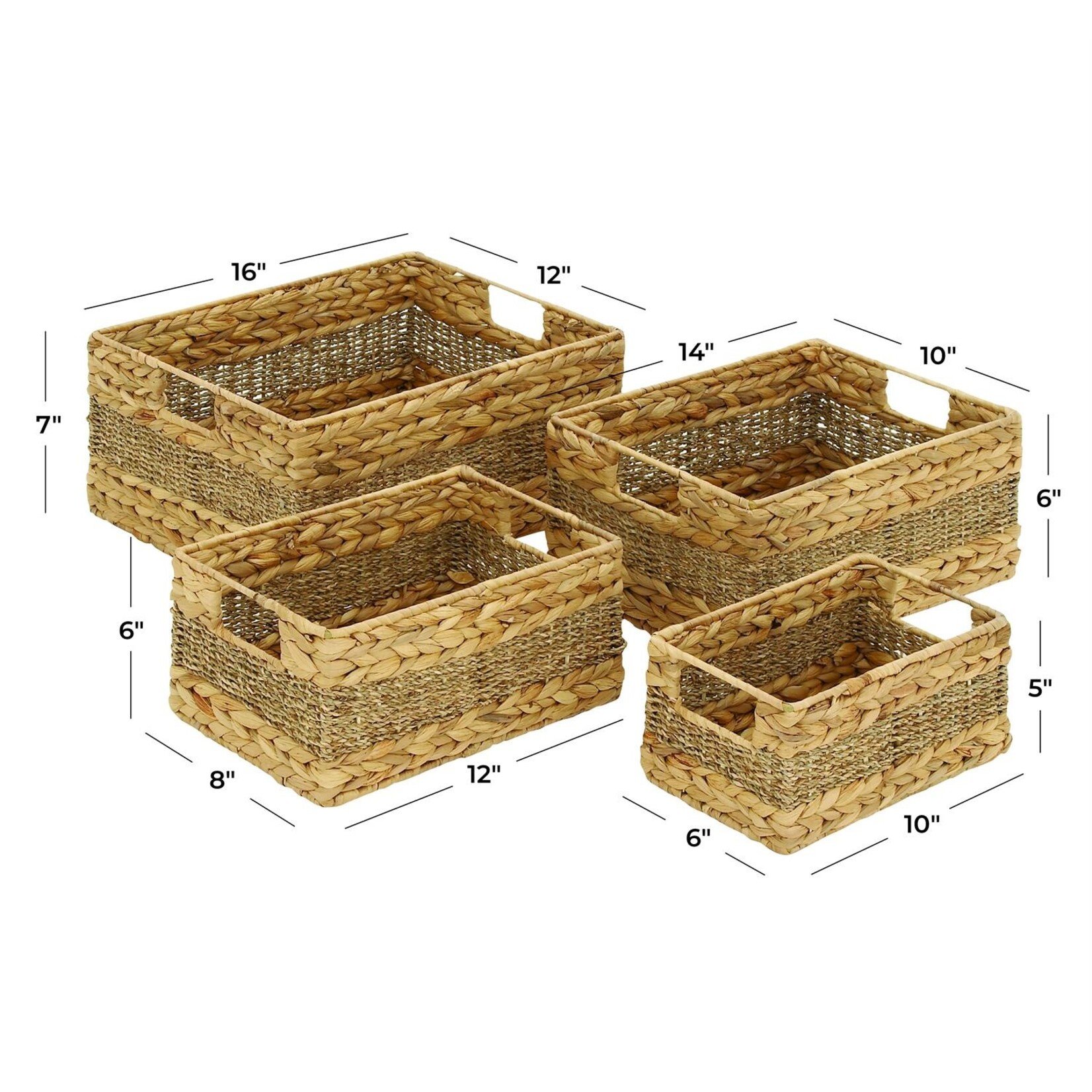 Deco Marche Light Brown Seagrass Storage Basket with Handles, Set of 4