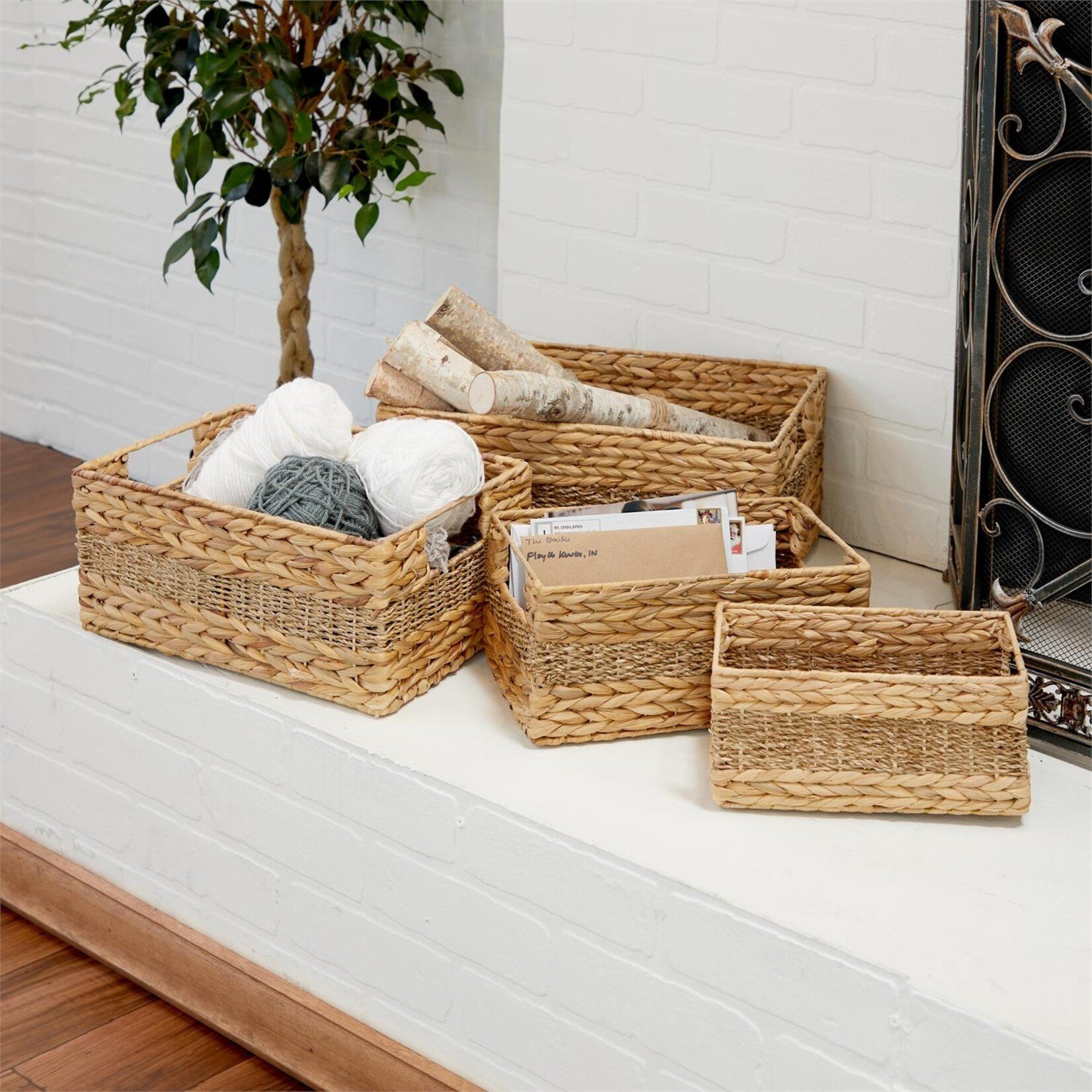 Deco Marche Light Brown Seagrass Storage Basket with Handles, Set of 4