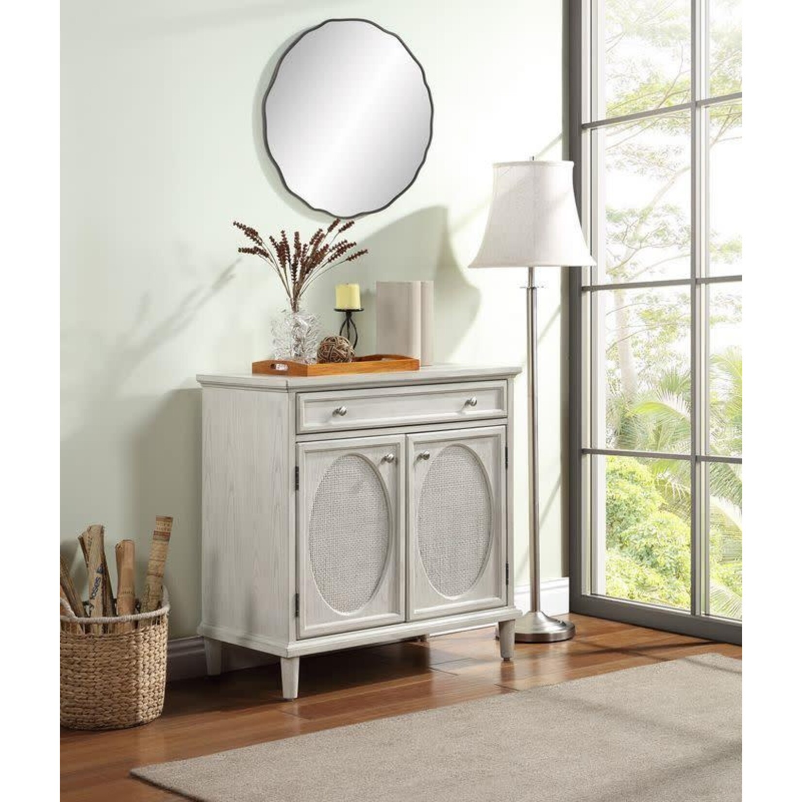 Deco Marche Gray Wooden Oval Rattan Cabinet