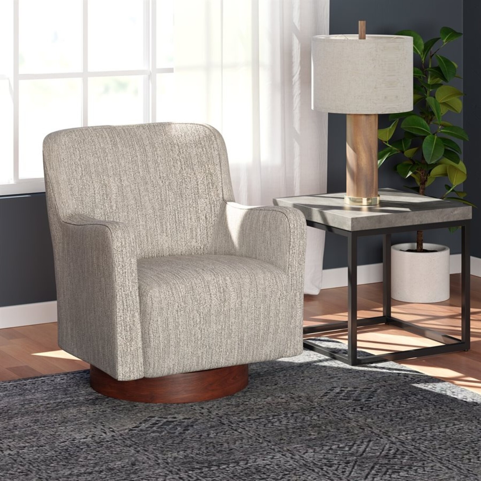 Clara Swivel Chair W/Wood Base Speckled Tan