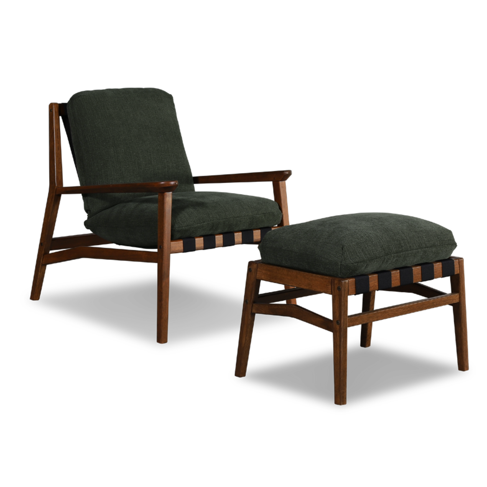 GrainWood Mid Century Lounge Chair and Ottoman Moss Green