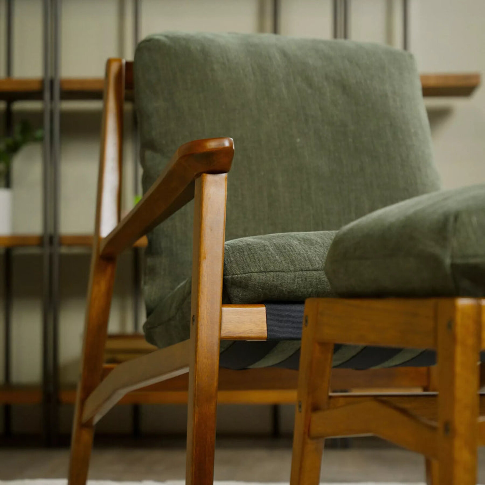 GrainWood Mid Century Lounge Chair and Ottoman Moss Green