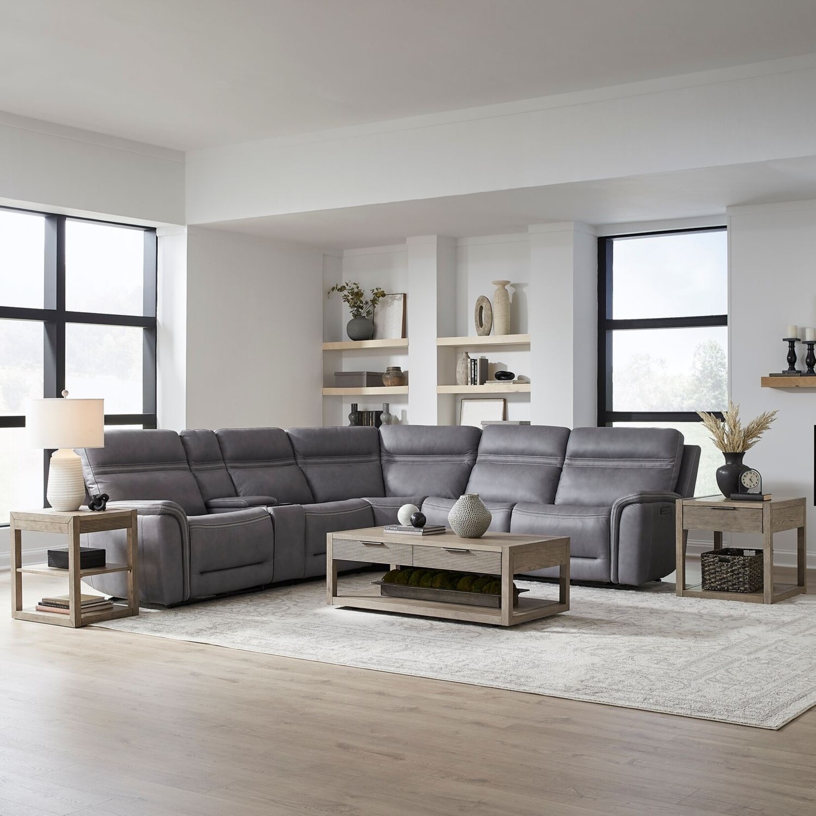Liberty Furniture 7007BG Cooper Blue Gray 6pc Power Sectional (L2UM)
