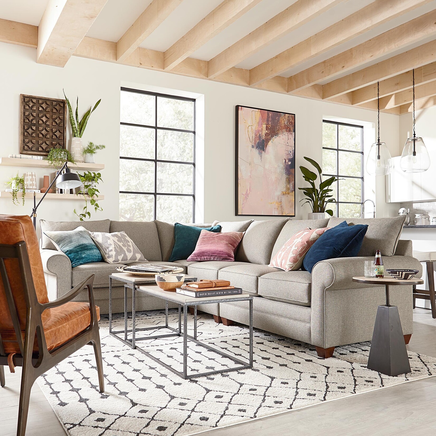 Bassett Alexander Roll Arm Sectional FC187-19 Fog