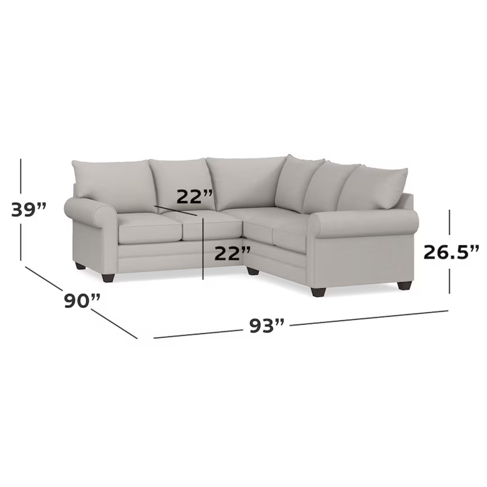 Bassett Alexander Roll Arm Sectional FC187-19 Fog
