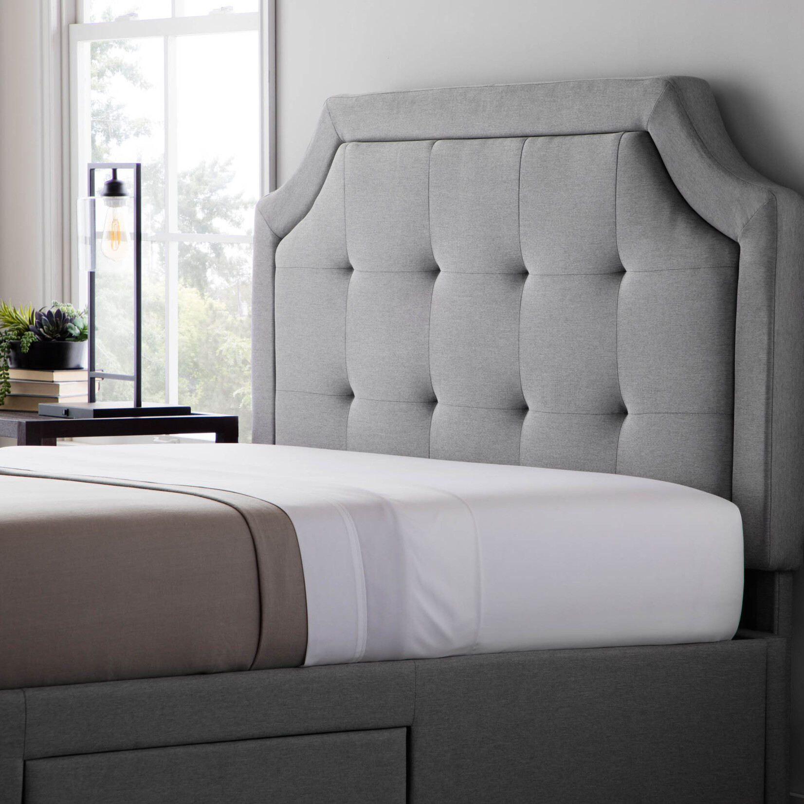 Malouf Carlisle Upholstered Headboard Stone Queen