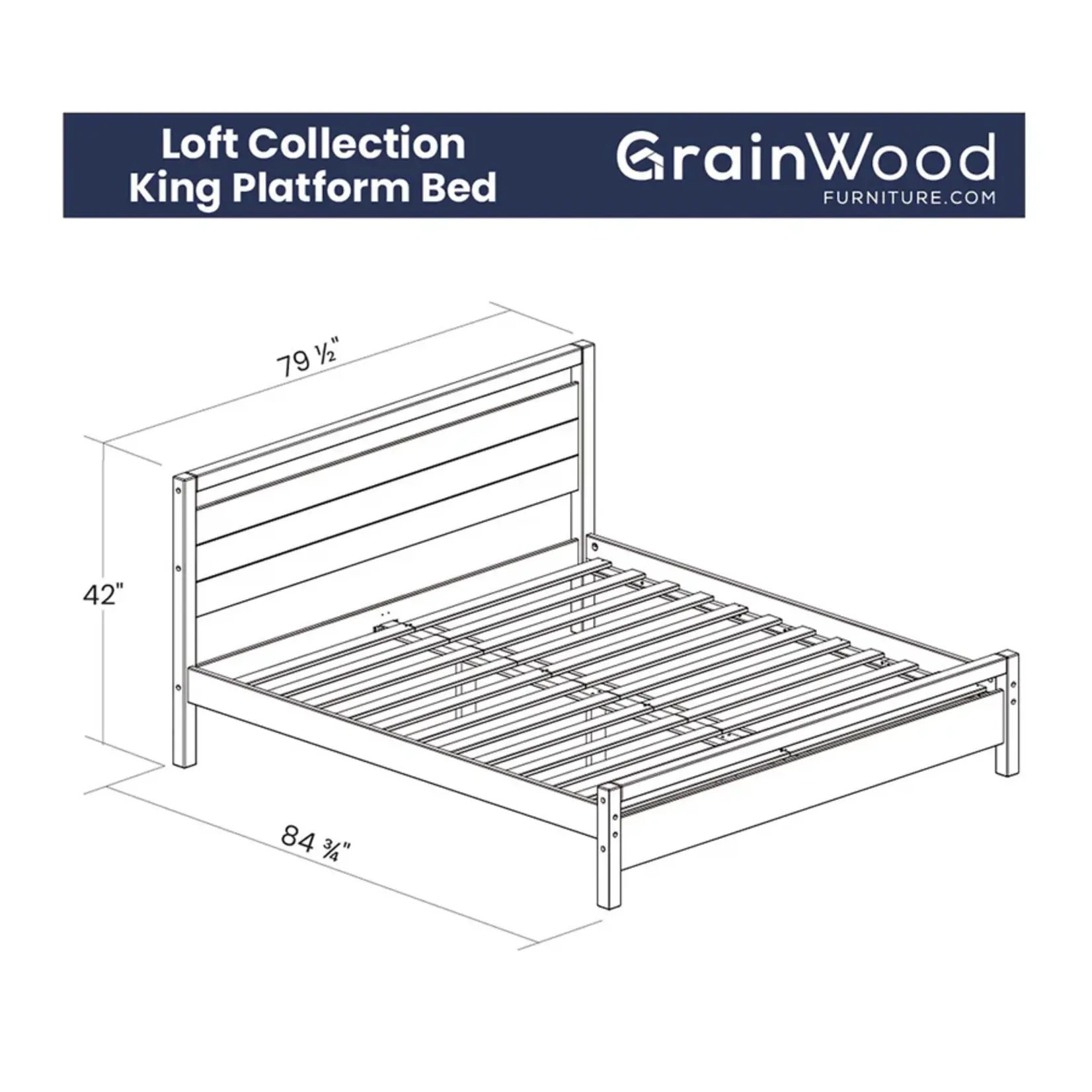 GrainWood Loft King Platform Bed - Weathered Pine
