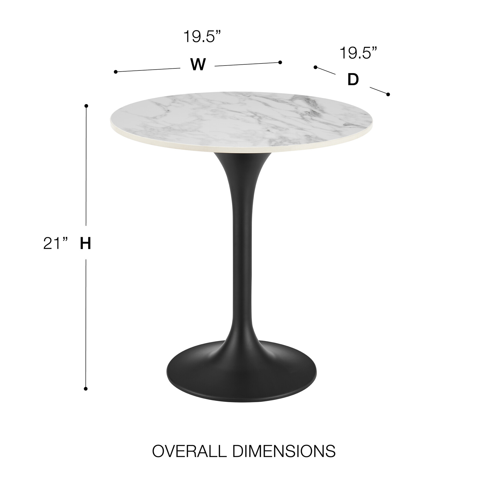EuroStyle Astrid 20" Side Table - White Ceramic Top Black Base