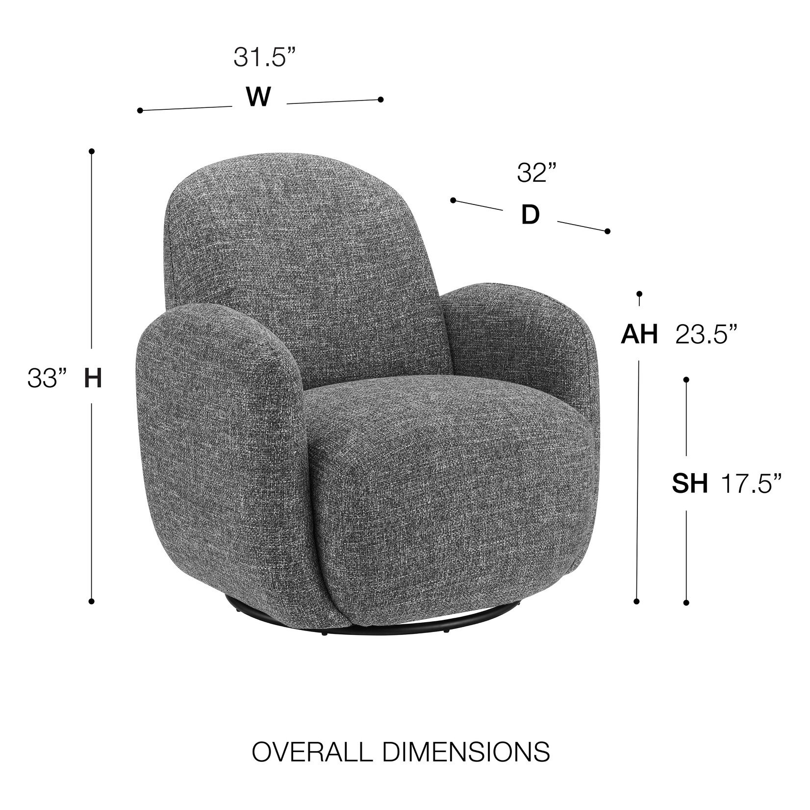 EuroStyle Brody Swivel Lounge Chair Grey