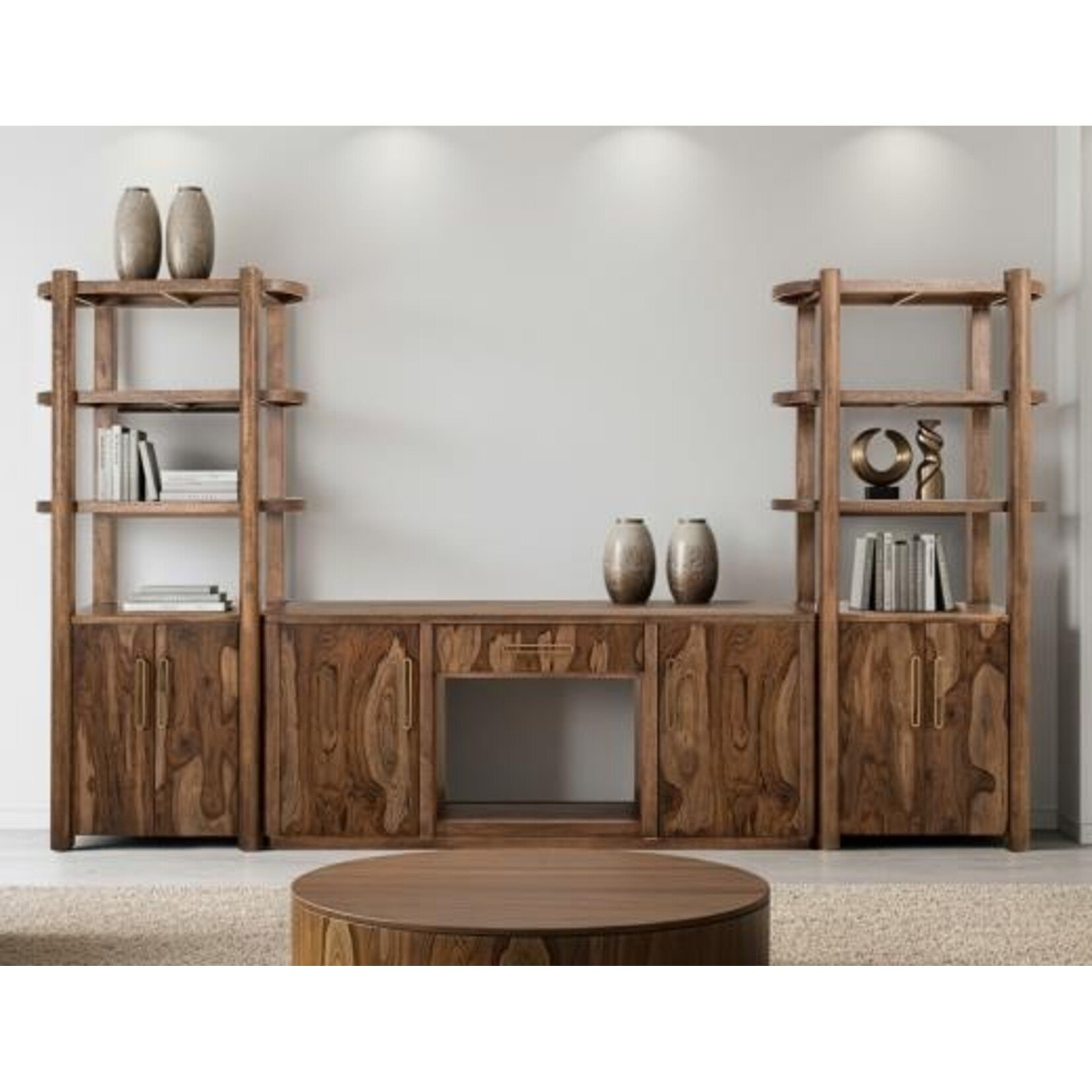 IFD Balam Brown Wall Unit with Fireplace and Piers