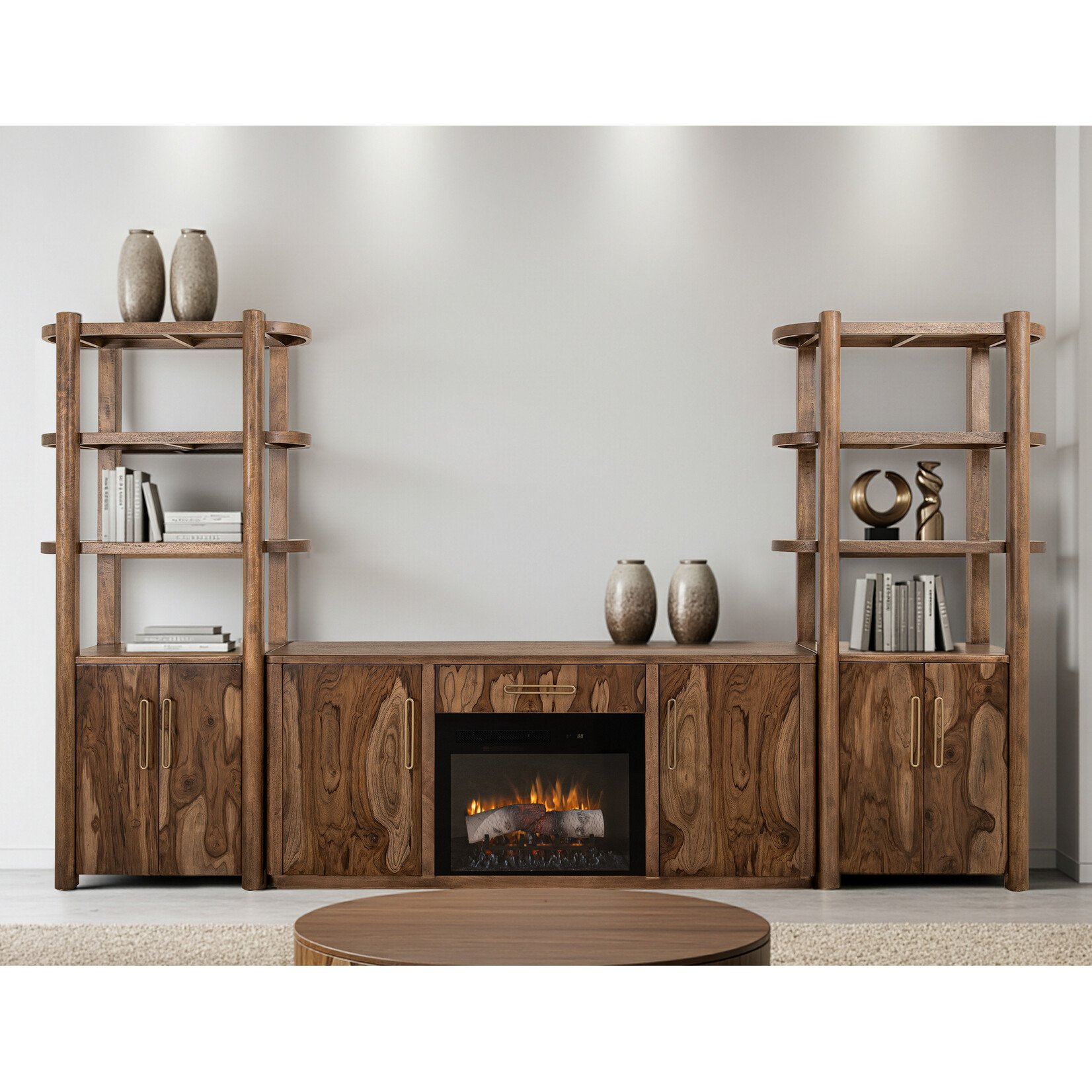 IFD Balam Brown Wall Unit with Fireplace and Piers
