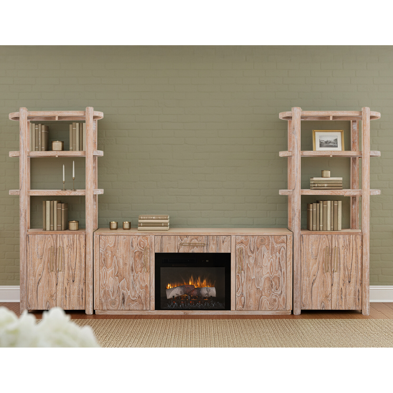 IFD Balam White Wall Unit with Fireplace and Piers