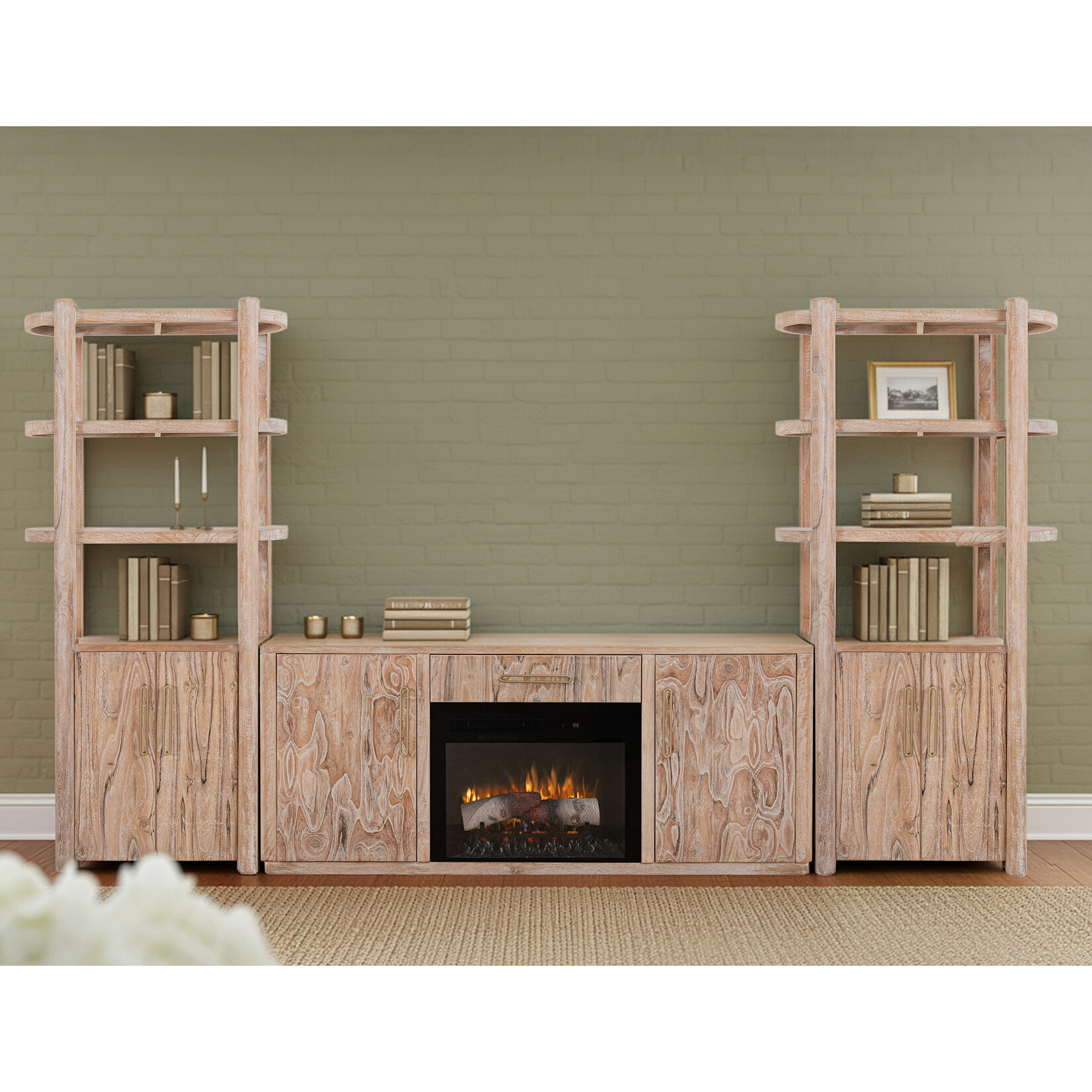 IFD Balam White Wall Unit with Fireplace and Piers