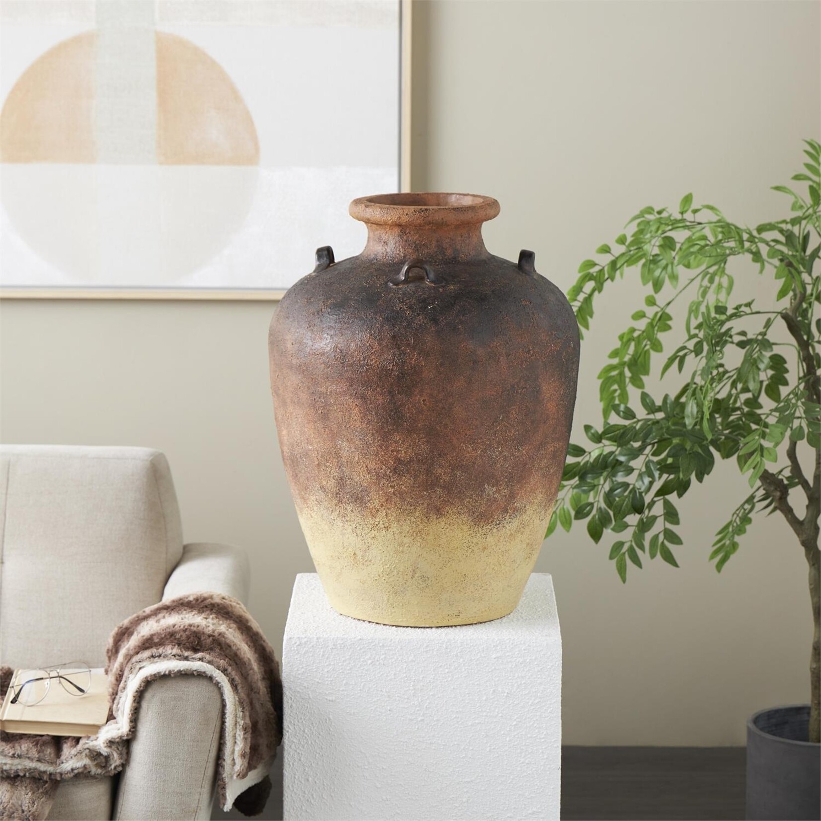 Deco Marche Copper Magnesium Oxide Textured Ombre Antique Amphora Decorative Vase