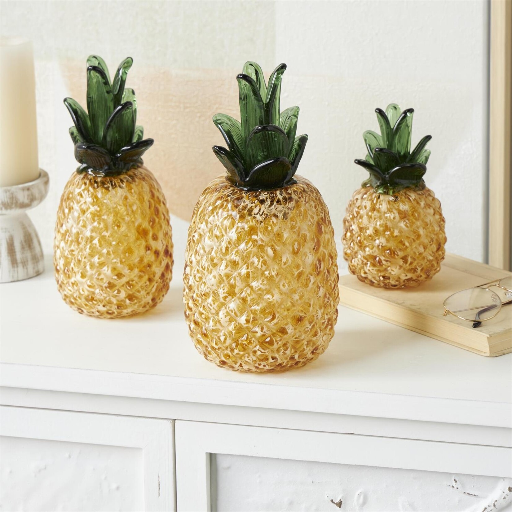 Deco Marche Glass Pineapples Set of 3