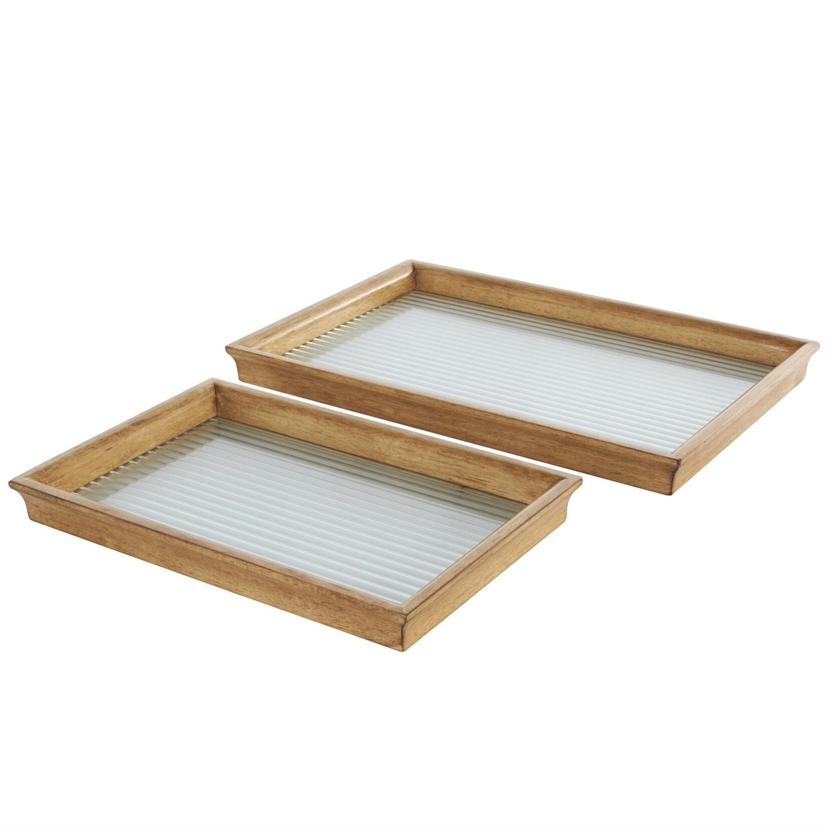 Deco Marche Wood Glass Trays Set of 2