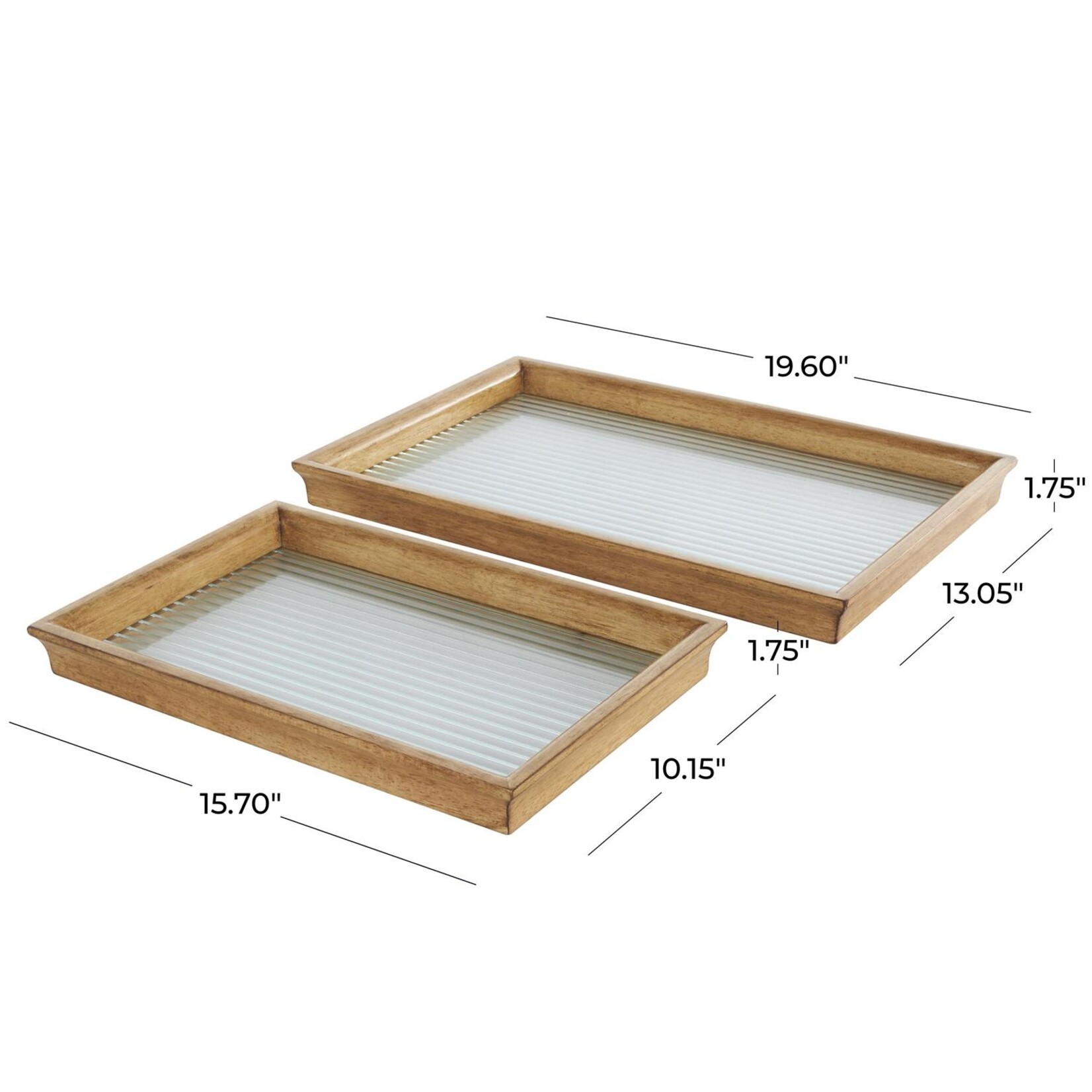 Deco Marche Wood Glass Trays Set of 2