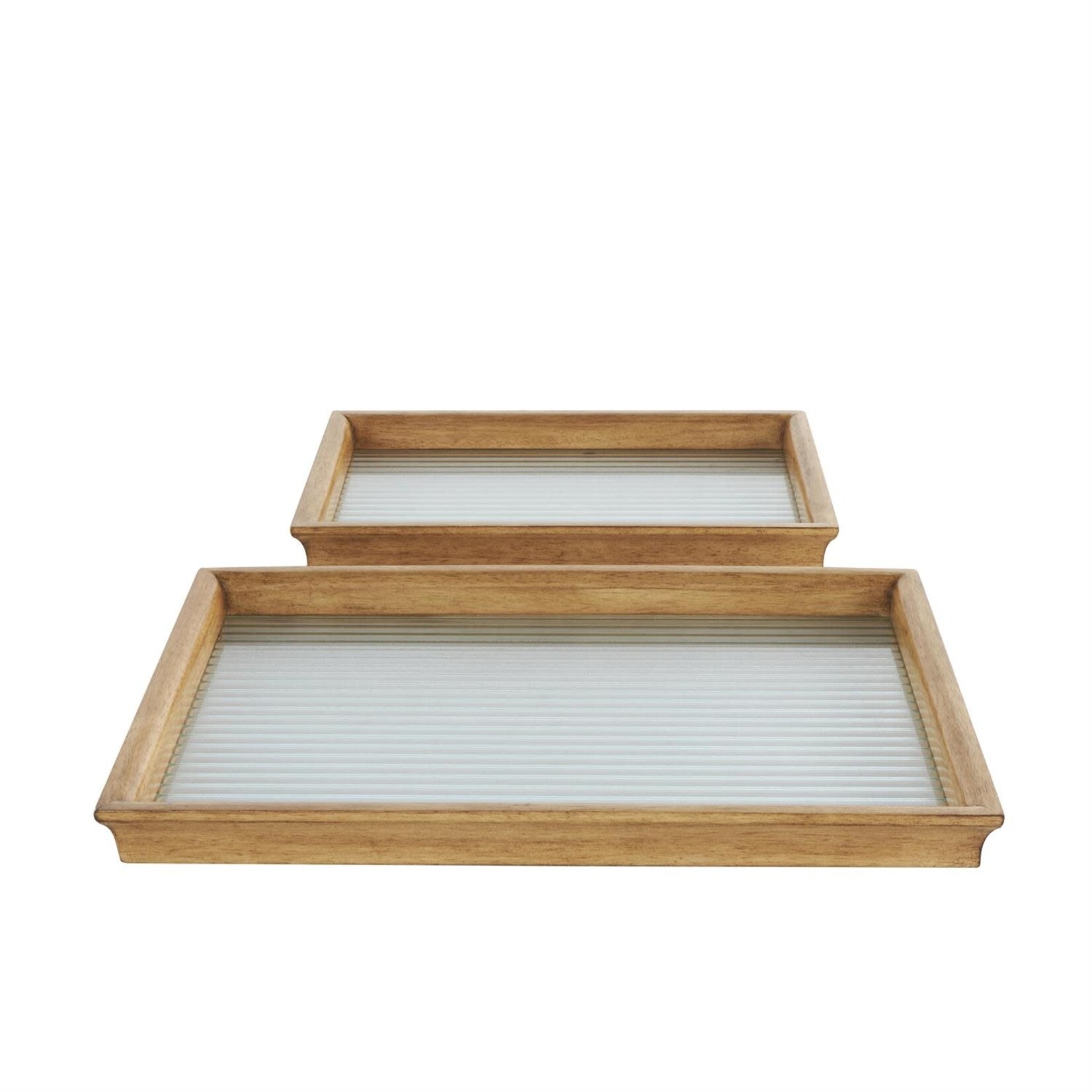 Deco Marche Wood Glass Trays Set of 2