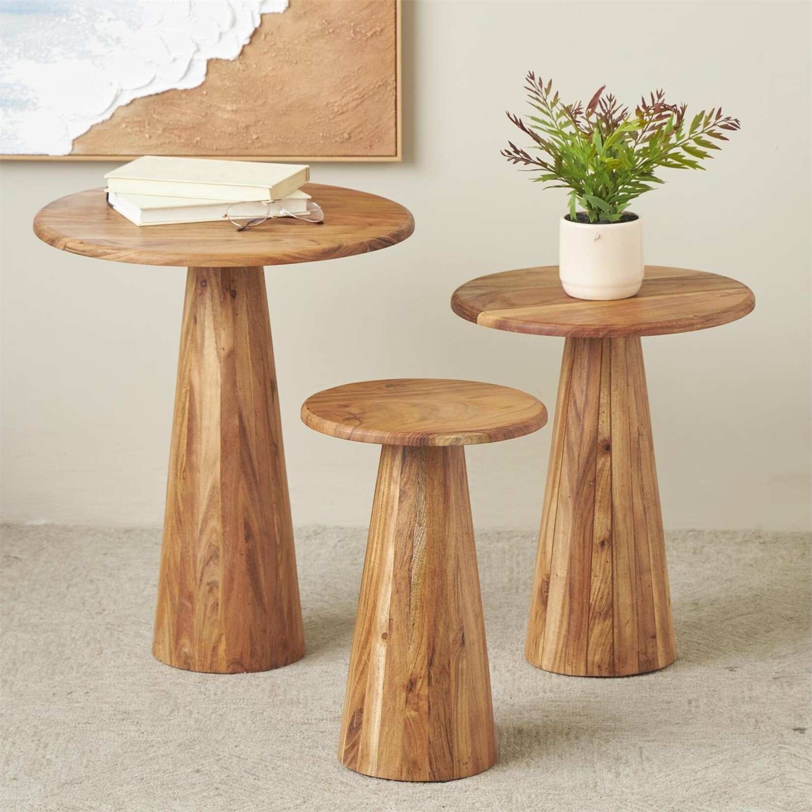 Deco Marche Wood Accent Table Set of 3