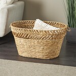 Deco Marche Brown Seagrass Large Woven Oval Storage Basket with Zig Zag Patterned Rim