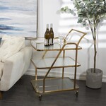 Deco Marche Gold Metal Rolling Glass Shelf 3 Tier Home Bar Cart