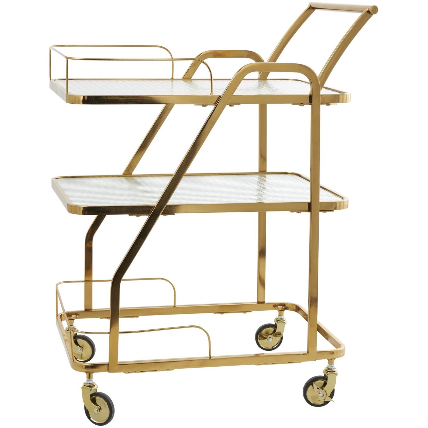 Deco Marche Gold Metal Rolling Glass Shelf 3 Tier Home Bar Cart