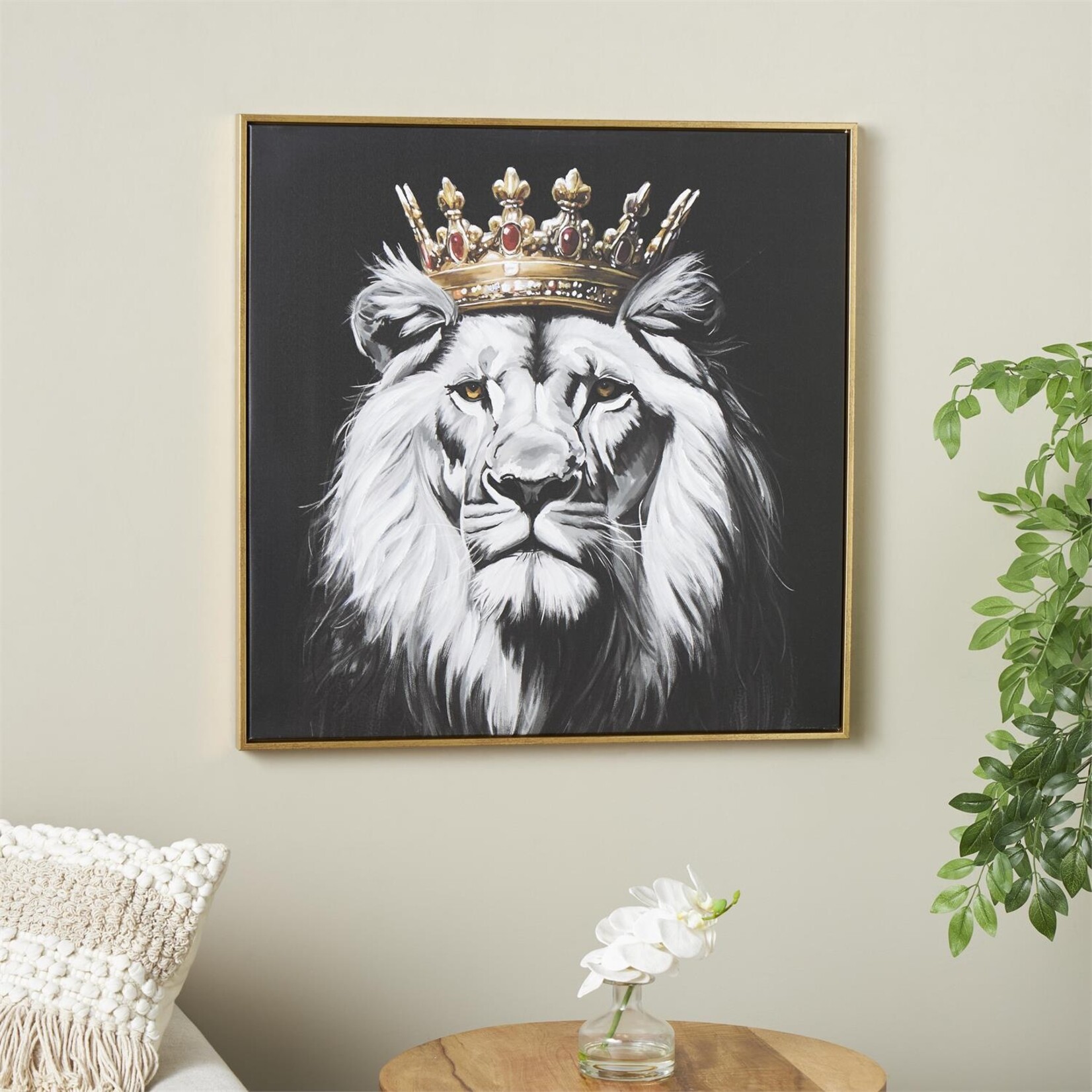 Deco Marche Black Canvas Lion Framed Wall Art