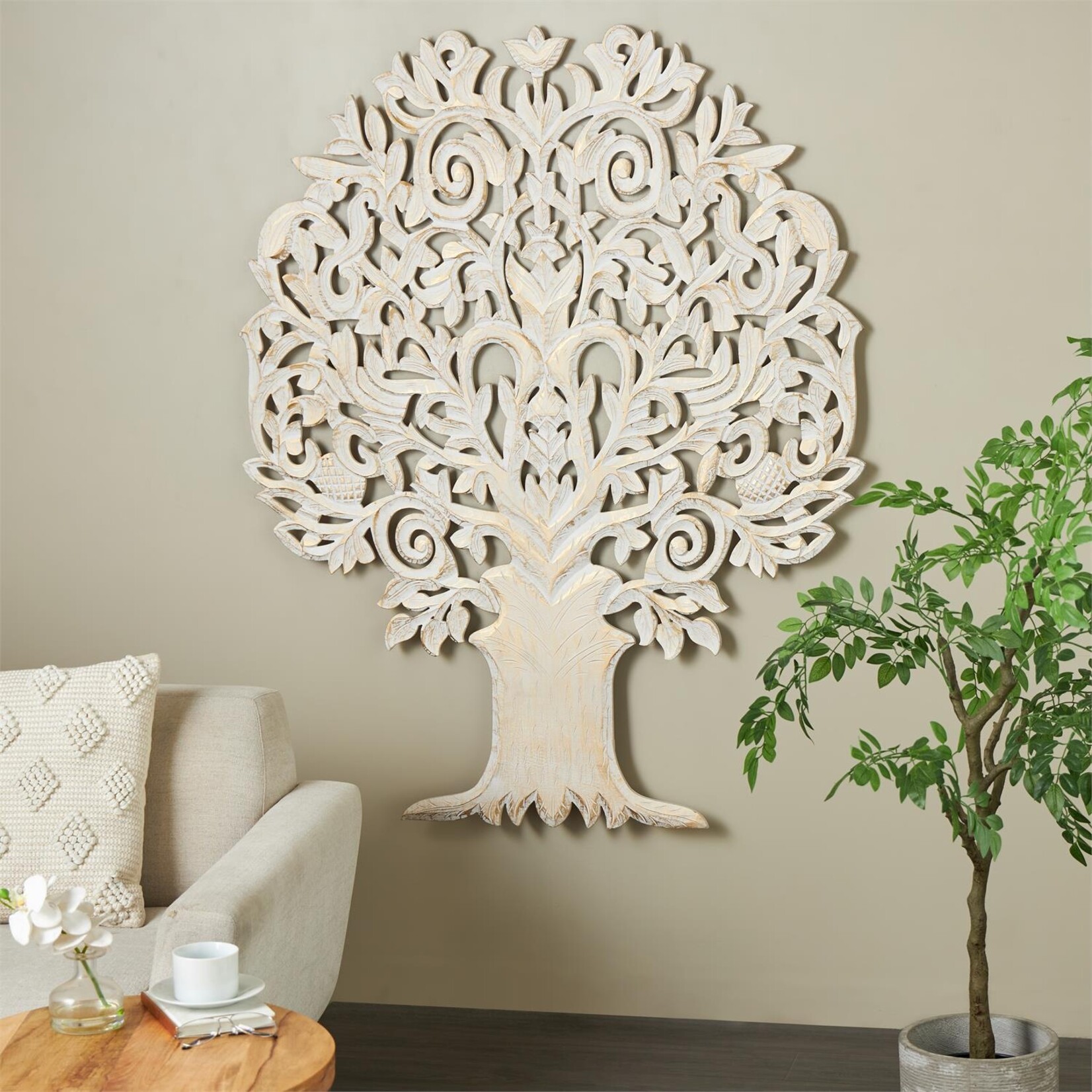 Deco Marche Gold Wooden Tree Carved Wall Decor