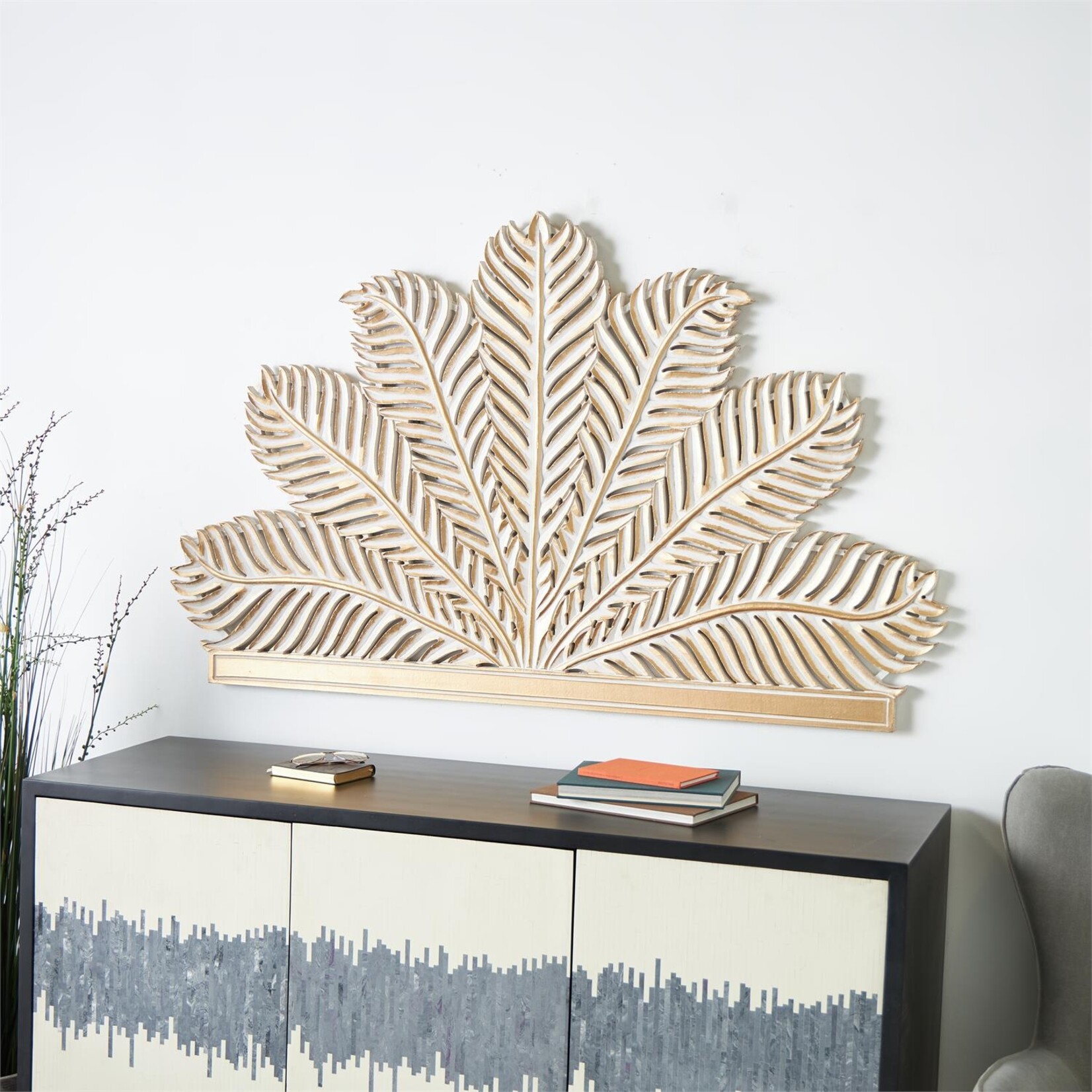 Deco Marche Gold Wooden Palm Tree Leaf Panel Wall Decor