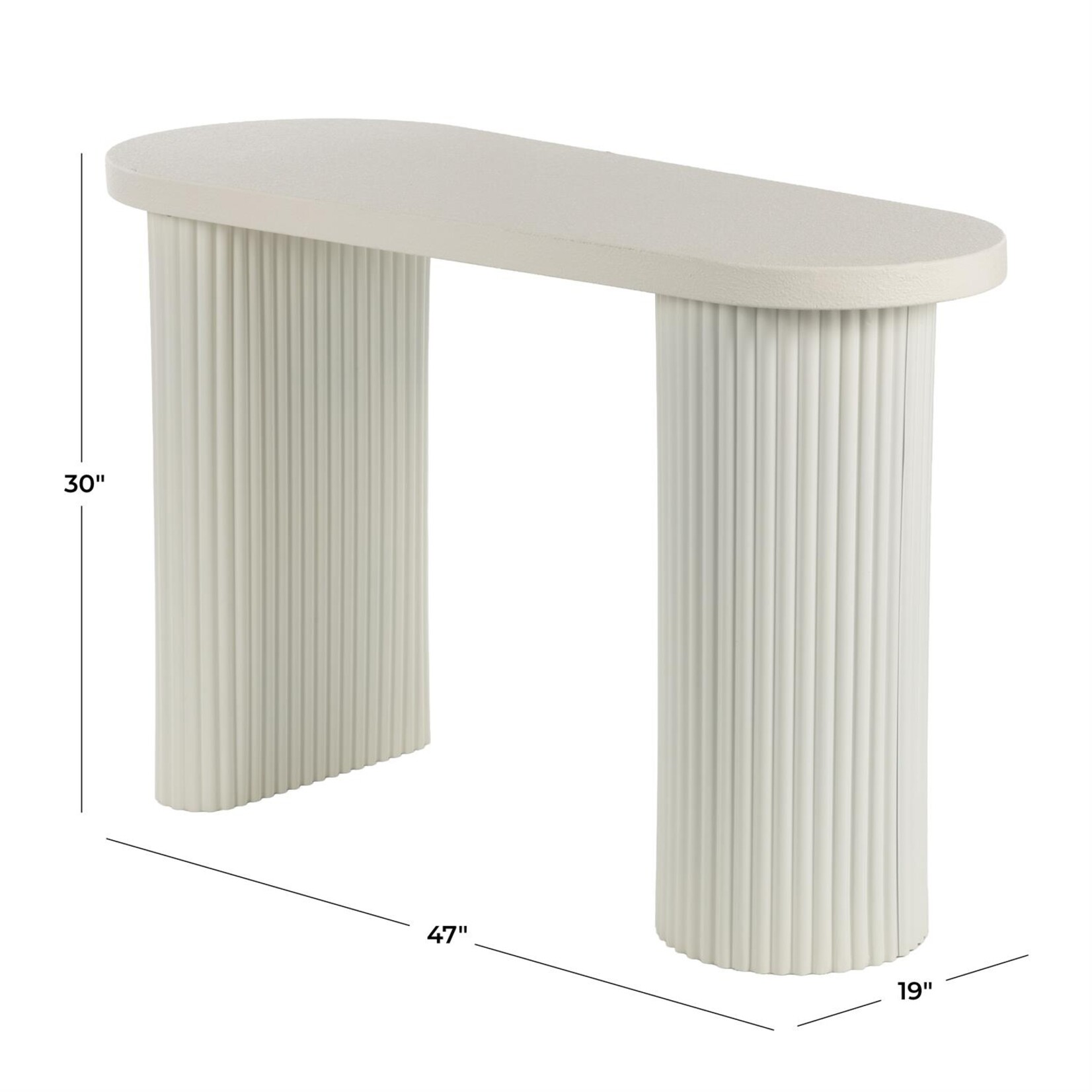 Deco Marche White Metal Oval Console Table with Ribbed Legs