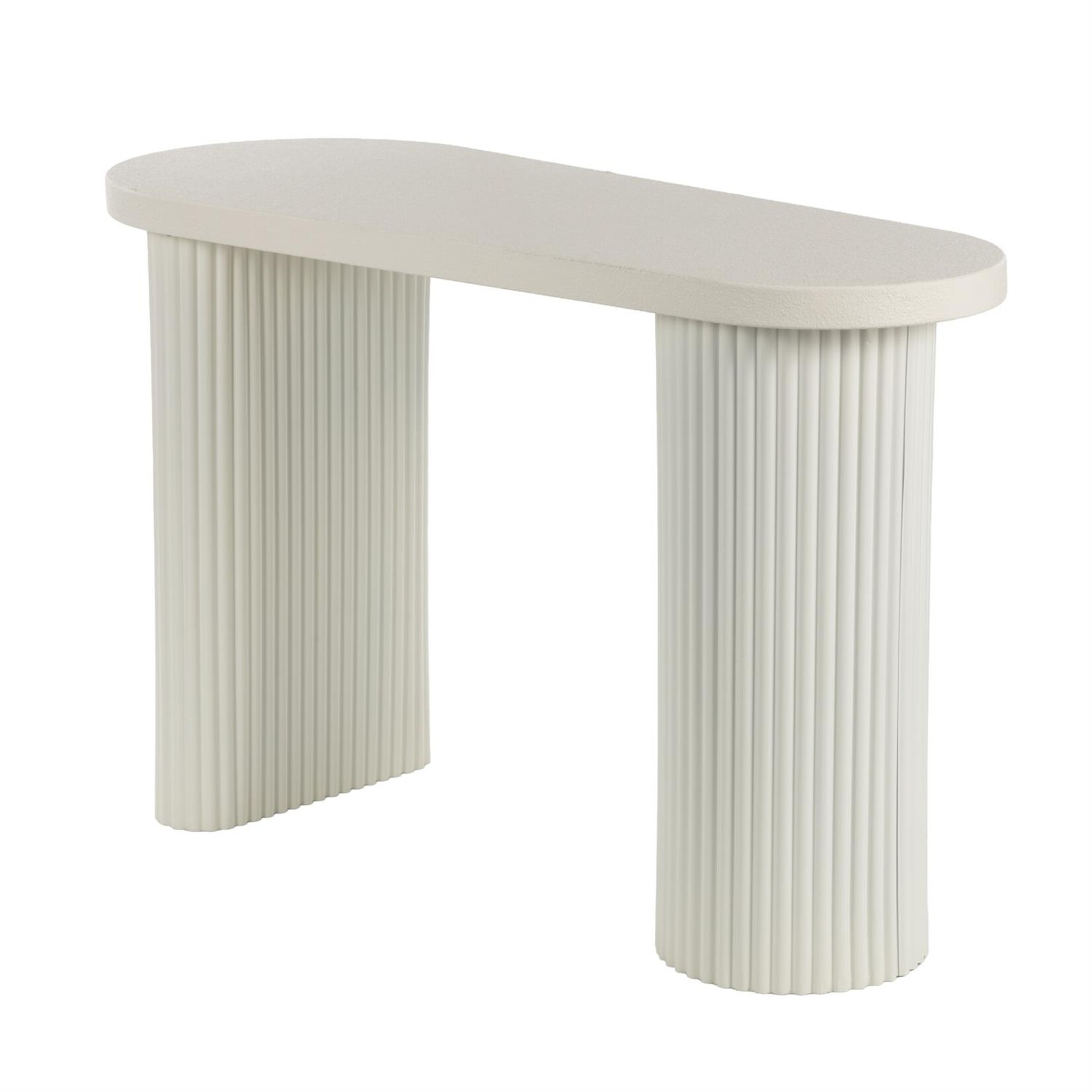 Deco Marche White Metal Oval Console Table with Ribbed Legs