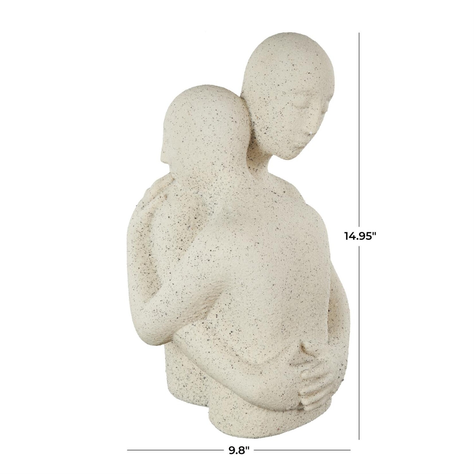 Deco Marche White Polystone People Hugging Decorative Sculpture with Black Speckles