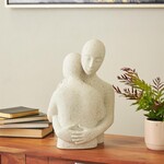 Deco Marche White Polystone People Hugging Decorative Sculpture with Black Speckles