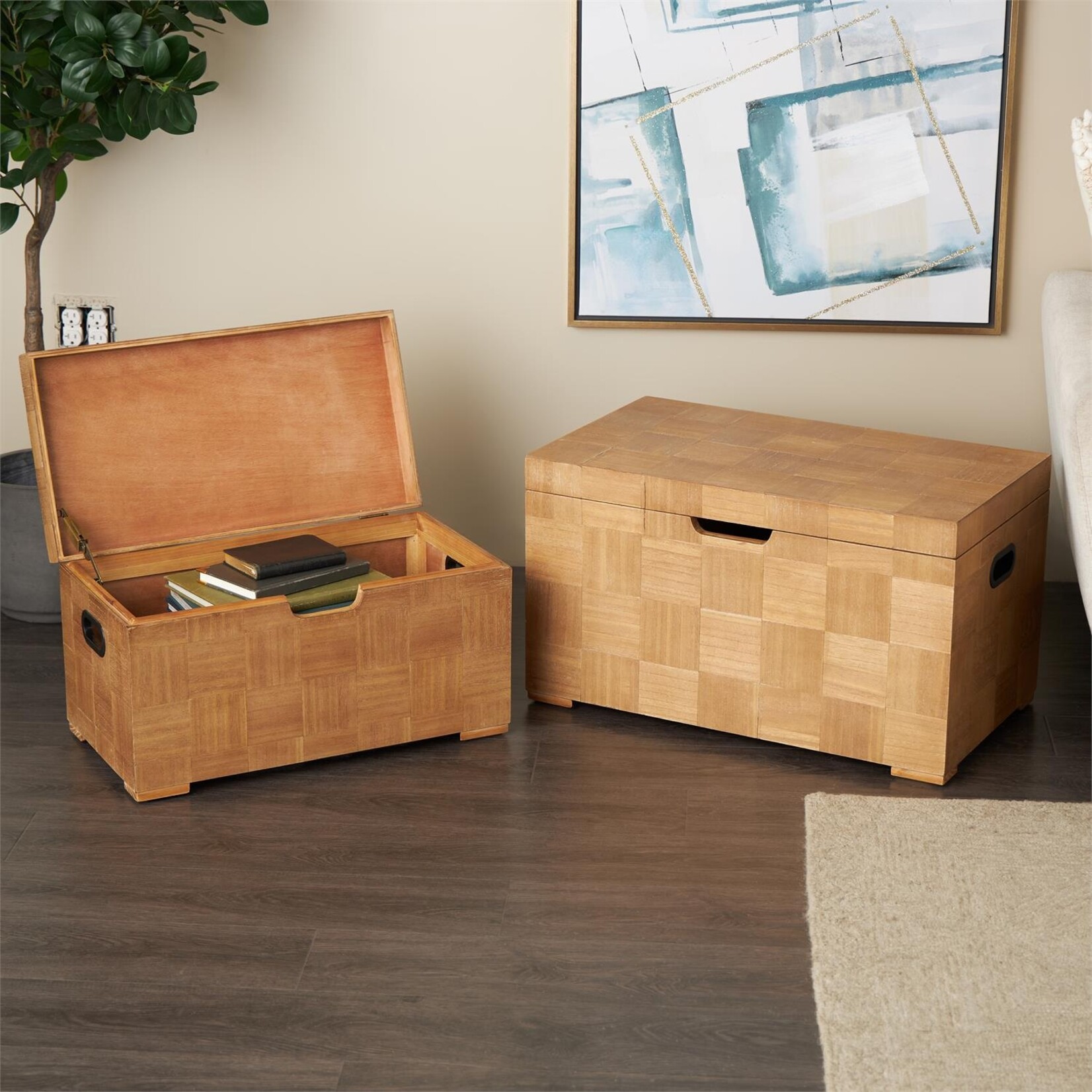 Deco Marche Brown Wood Decorative Trunks Set of 2