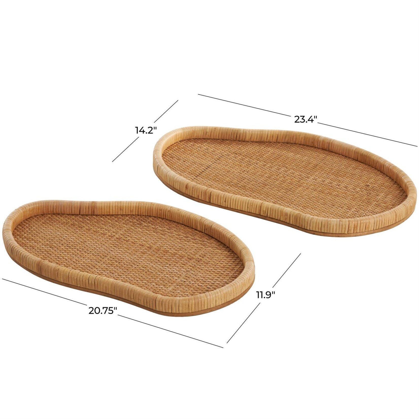 Deco Marche Brown Rattan Woven Decor Tray Set of 2