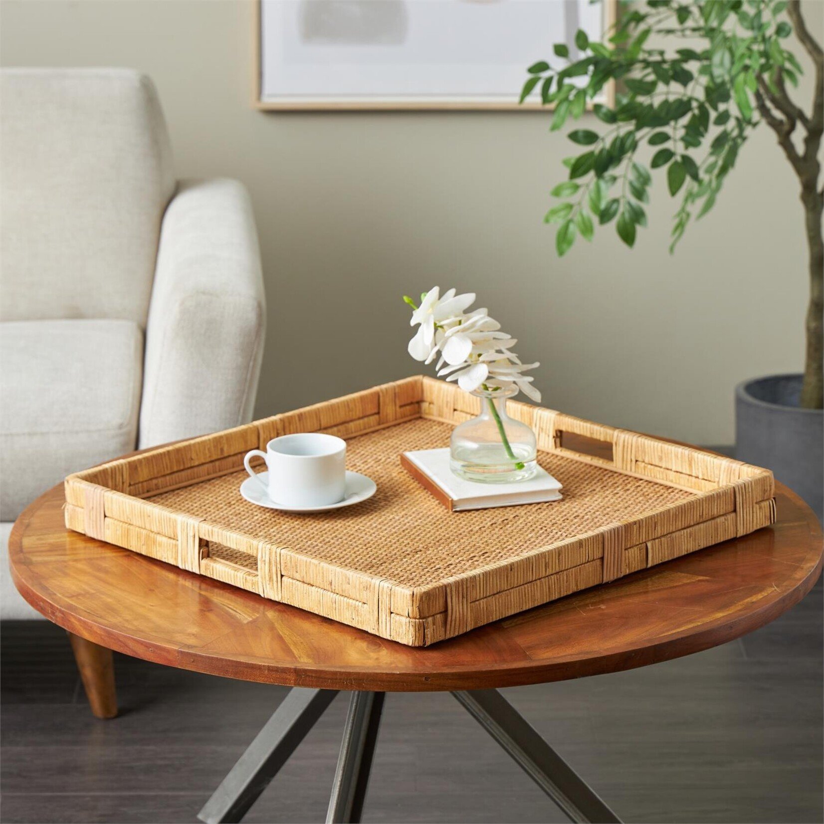 Deco Marche Brown Rattan Woven Decor Tray