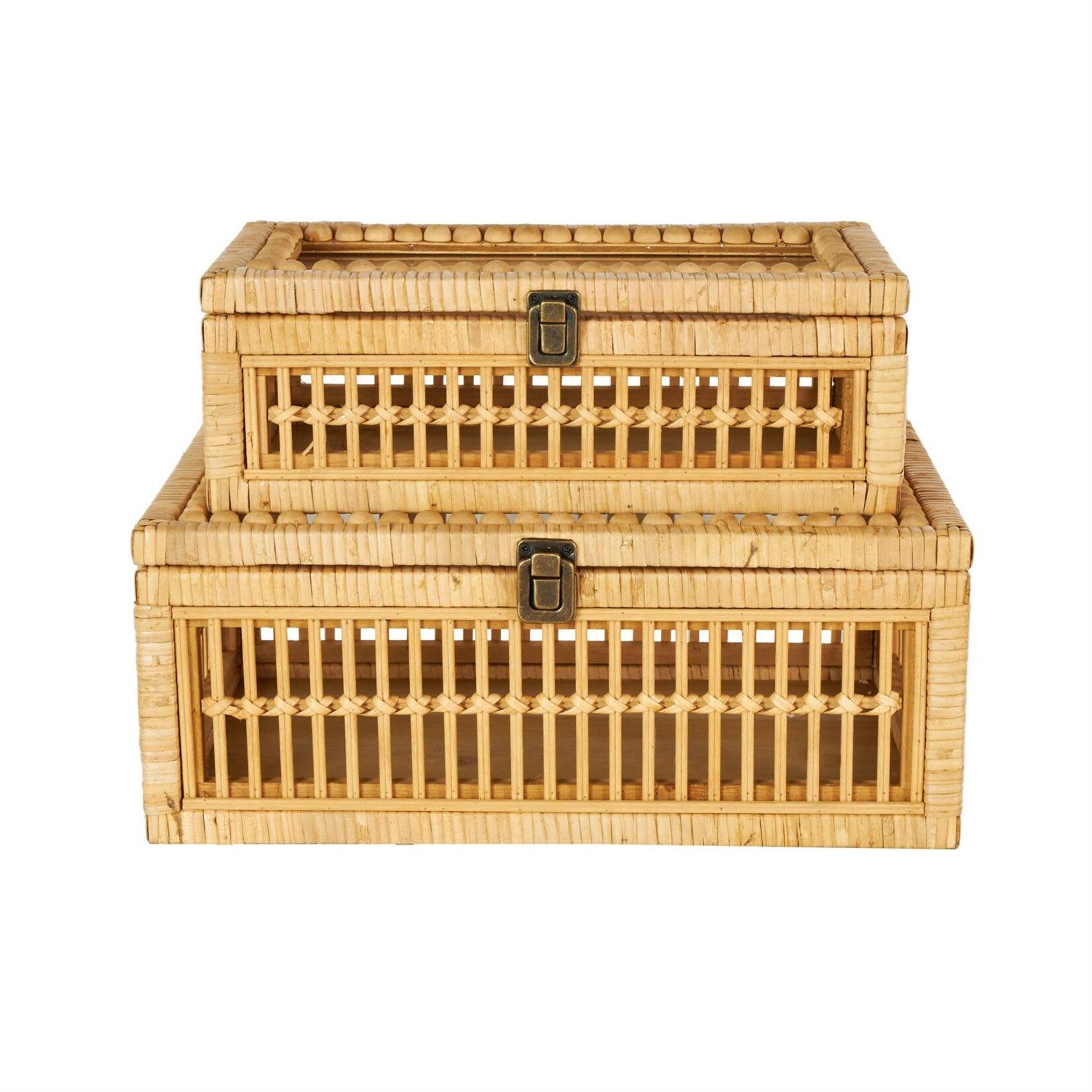 Deco Marche Brown Rattan Woven Storage Decorative Box Set of 2