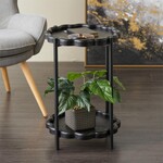 Deco Marche Black Wood Floral Inspired 2 Level Side End Accent Table