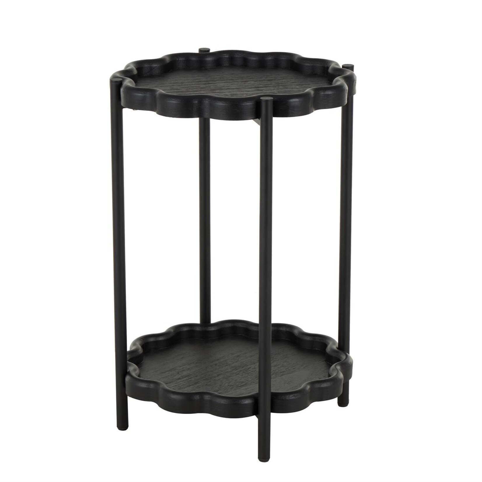Deco Marche Black Wood Floral Inspired 2 Level Side End Accent Table