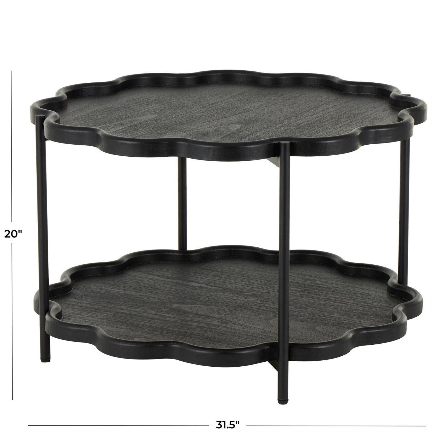 Deco Marche Black Wood Floral Inspired 2 Level Living Room Coffee Table