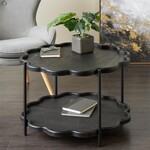 Deco Marche Black Wood Floral Inspired 2 Level Living Room Coffee Table