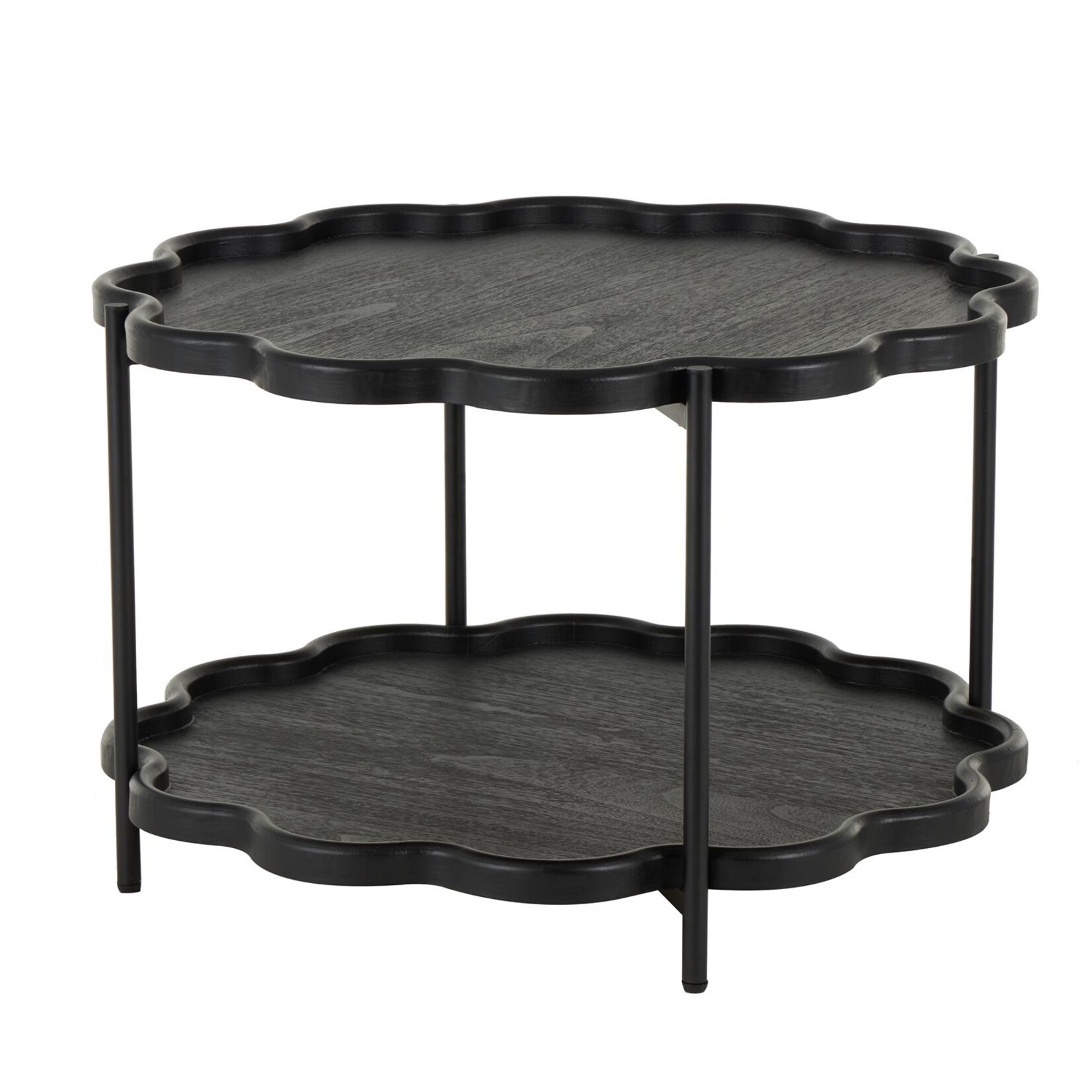Deco Marche Black Wood Floral Inspired 2 Level Living Room Coffee Table
