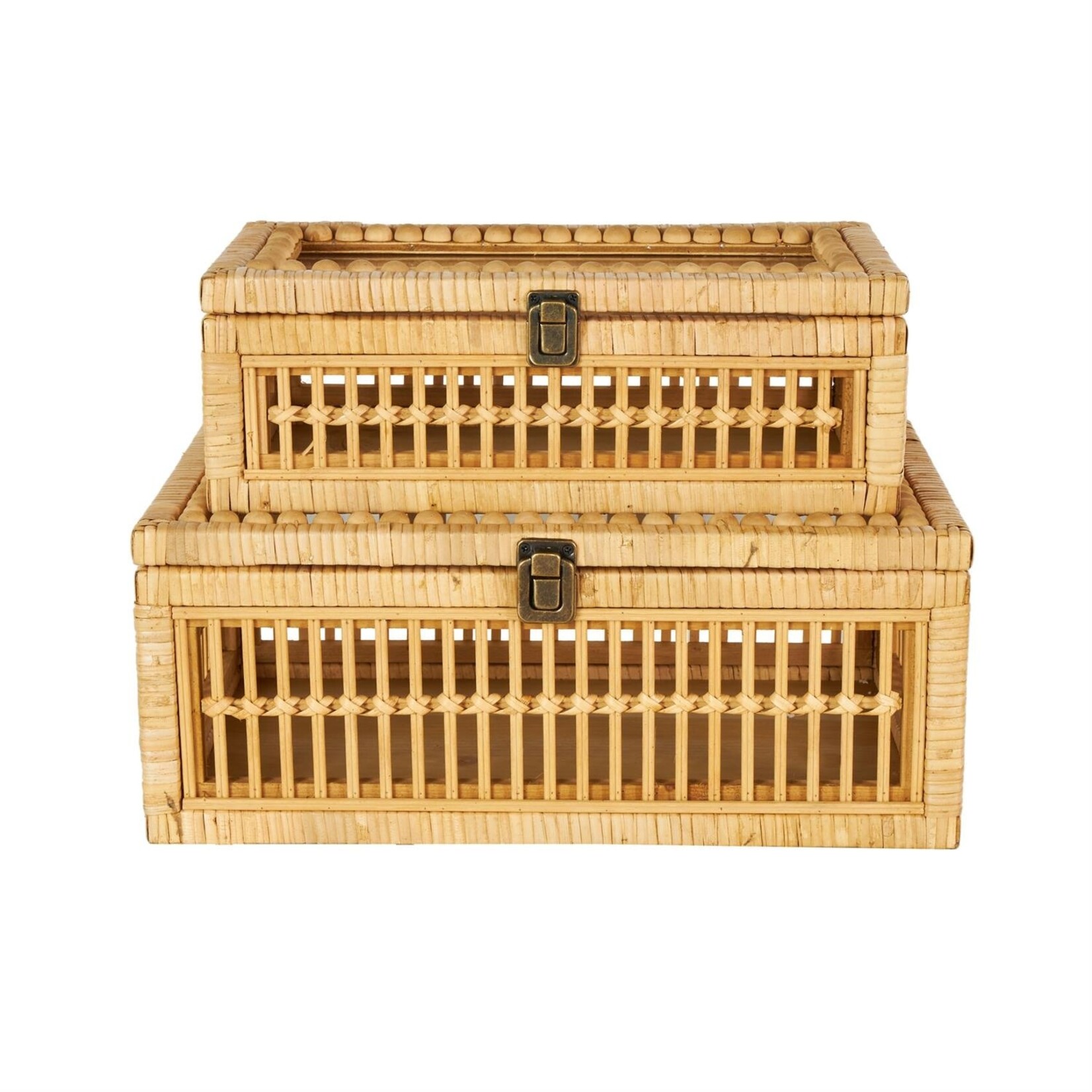 Deco Marche Brown Rattan Woven Storage Decorative Box Set of 2
