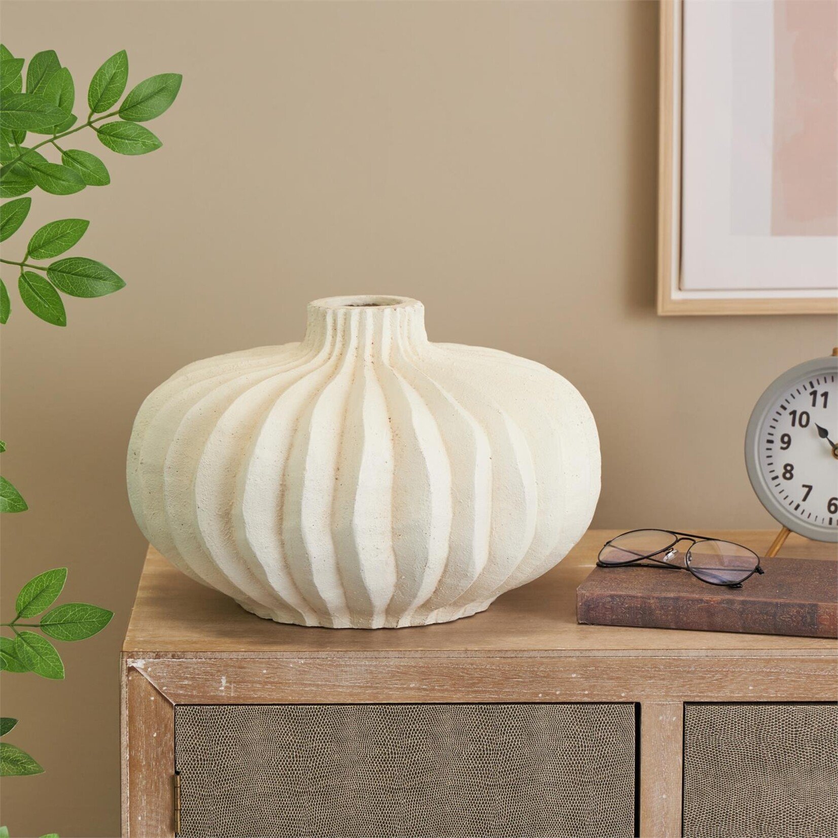 Deco Marche White Magnesium Oxide Abstract Short Wide Decorative Vase 14"W, 9"H