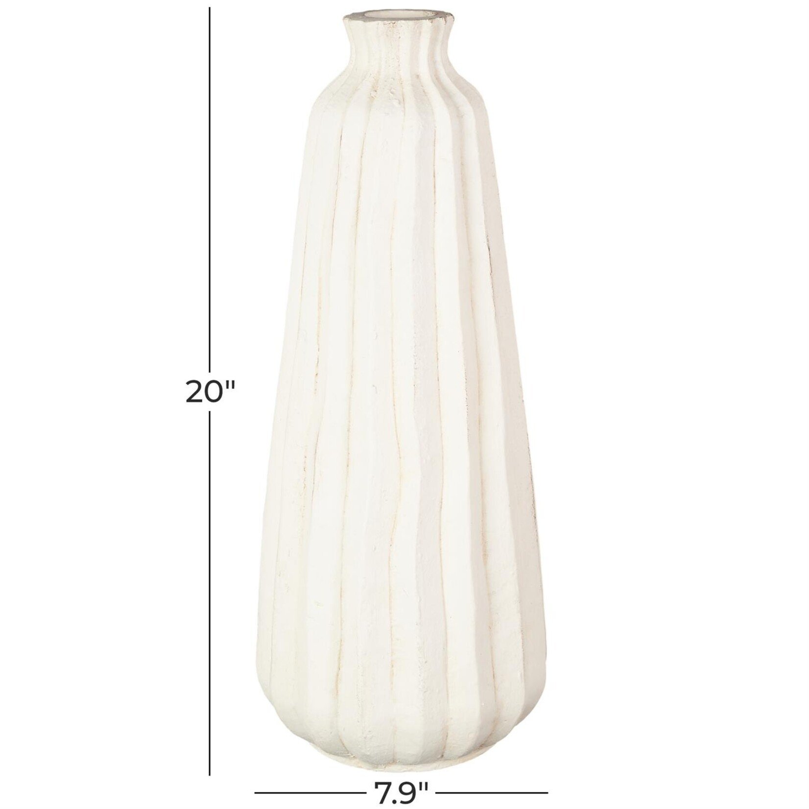 Deco Marche Cream Magnesium Oxide Decorative Vase with Carved Grooves  8"W, 20"H