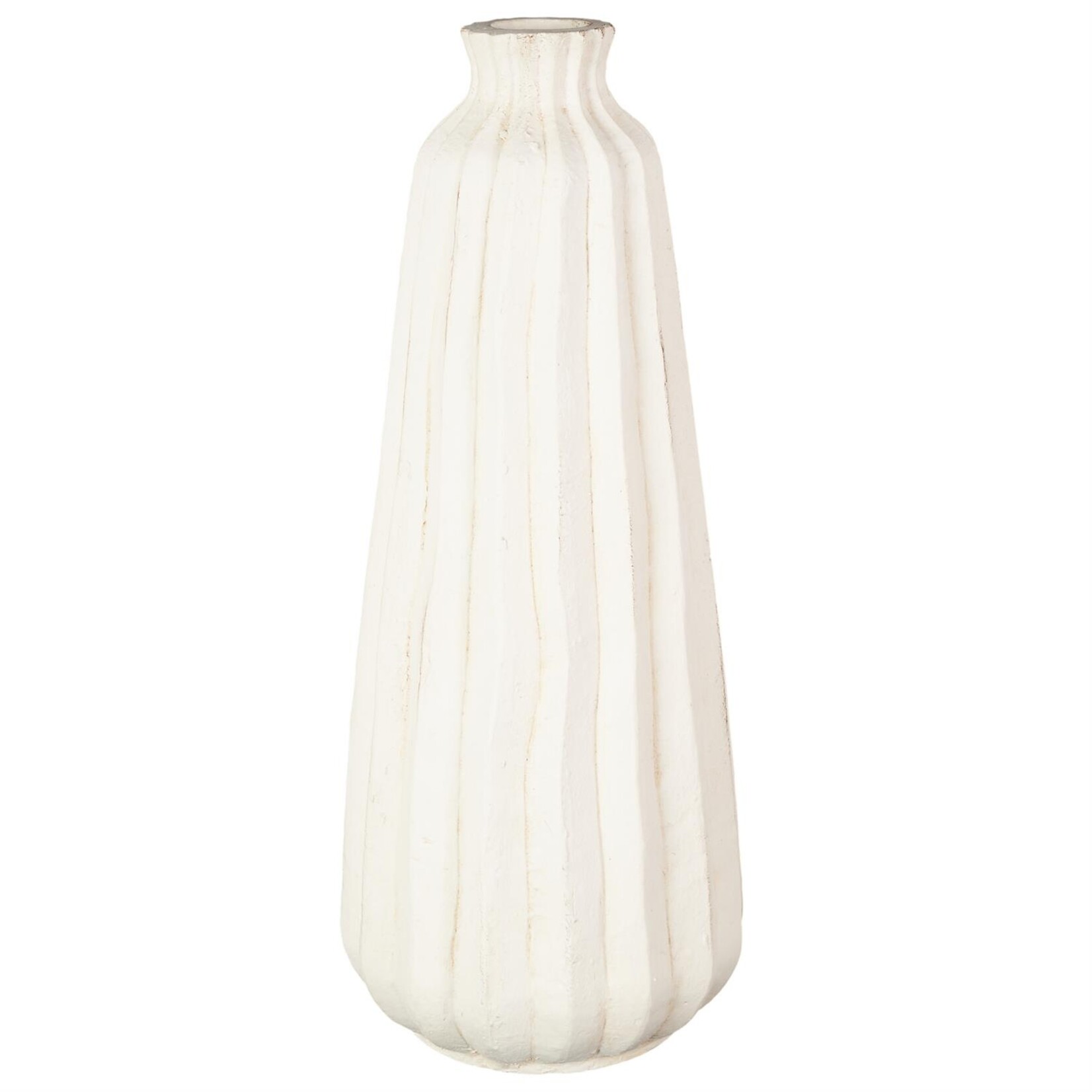 Deco Marche Cream Magnesium Oxide Decorative Vase with Carved Grooves  8"W, 20"H