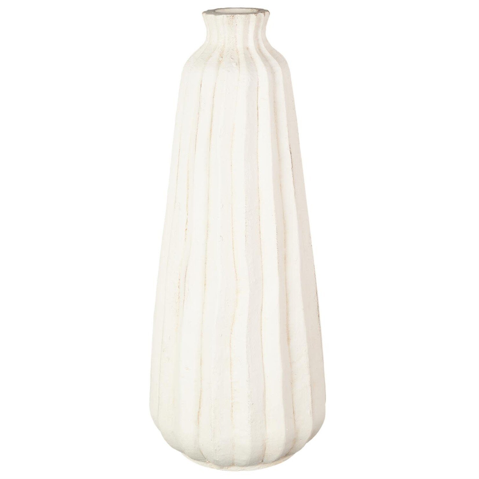 Deco Marche Cream Magnesium Oxide Decorative Vase with Carved Grooves  8"W, 20"H