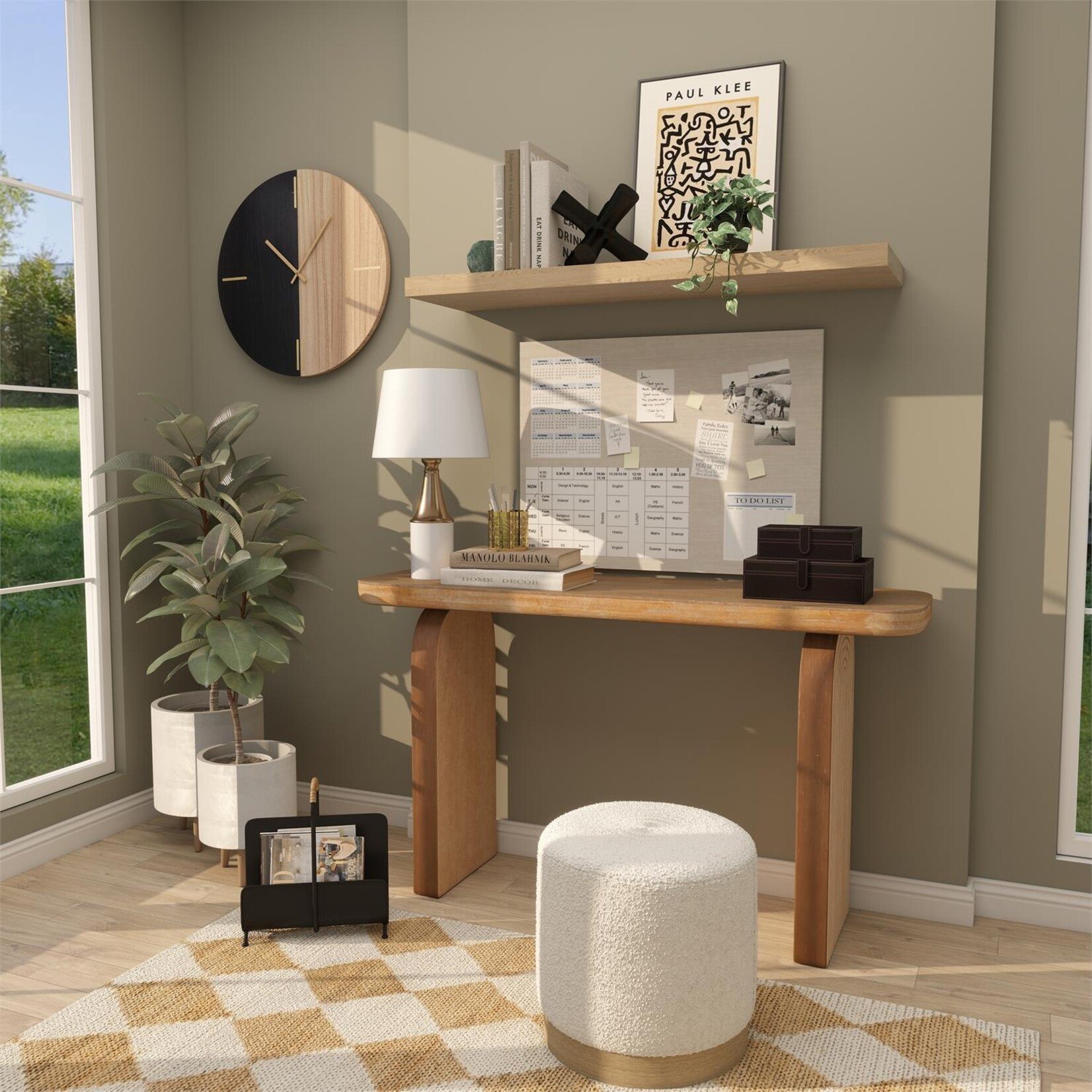 Deco Marche Brown Wood Rectangle Console Table with Arched Legs