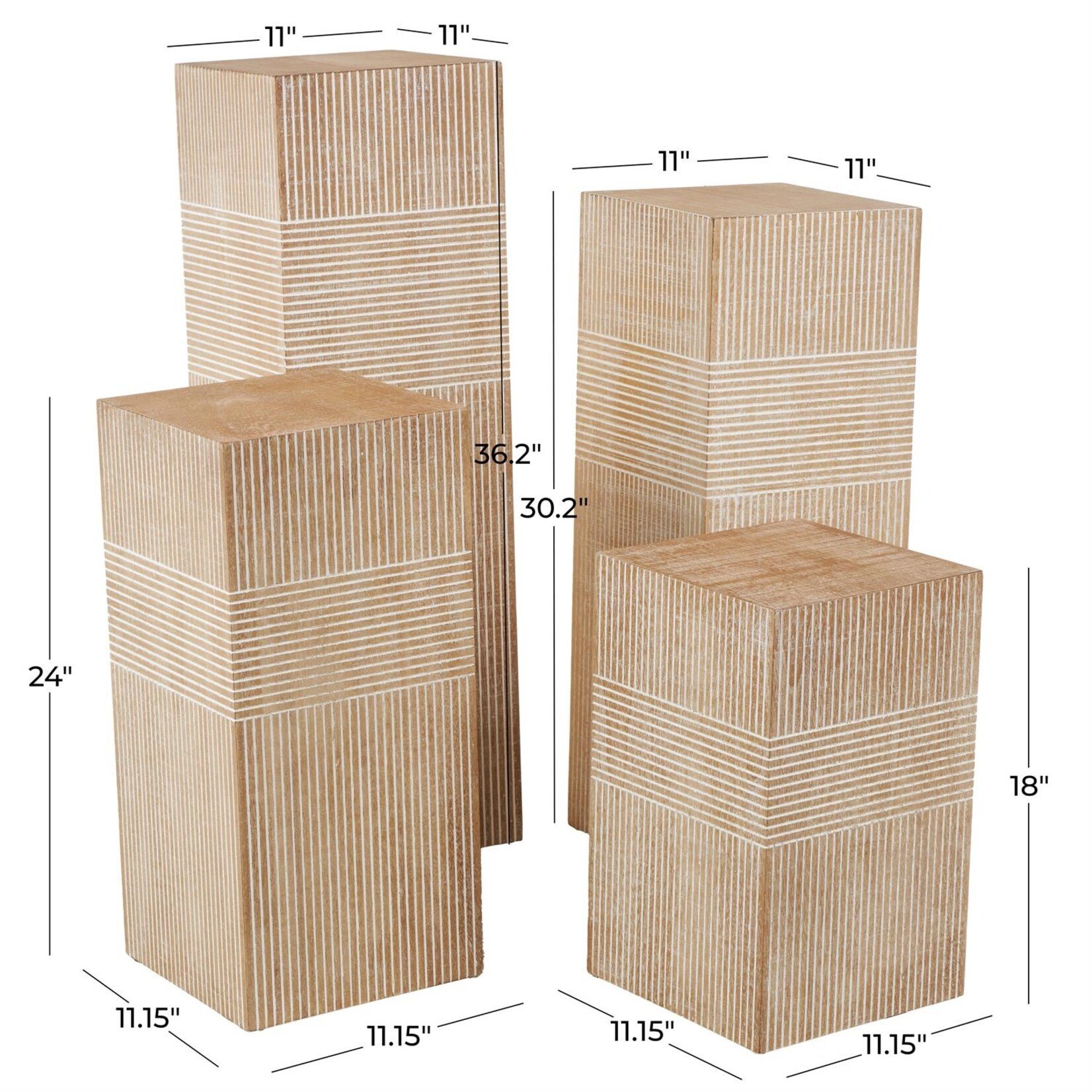 Deco Marche Brown Wood Pillar Style Side End Pedestal Table with Various Sizes, Set of 4 24", 18", 36", 30"H