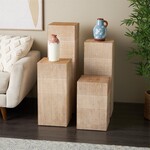 Deco Marche Brown Wood Pillar Style Side End Pedestal Table with Various Sizes, Set of 4 24", 18", 36", 30"H